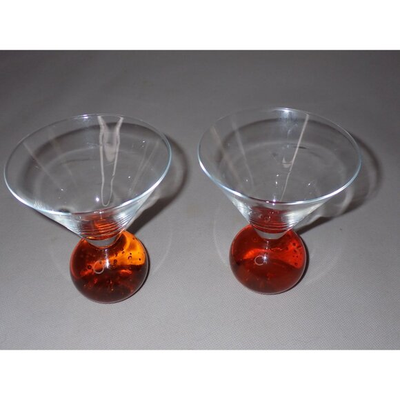 Martini Cocktail Liqueur Glasses‎ Hand Blown Ball Stem Bubbles Lot of 2 MCM - Picture 2 of 6